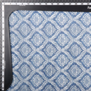 White And Blue Trellis Pattern Digital Print Chanderi Fabric