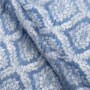 White And Blue Trellis Pattern Digital Print Chanderi Fabric