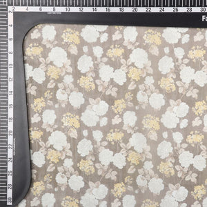 Dusty Brown And White Floral Pattern Digital Print Chanderi Fabric