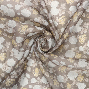 Dusty Brown And White Floral Pattern Digital Print Chanderi Fabric