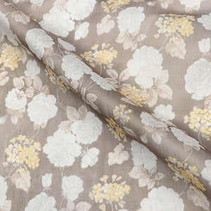 Dusty Brown And White Floral Pattern Digital Print Chanderi Fabric