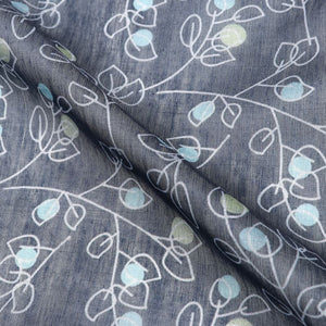 Navy Blue And Dusty Green Leaf Pattern Digital Print Chanderi Fabric