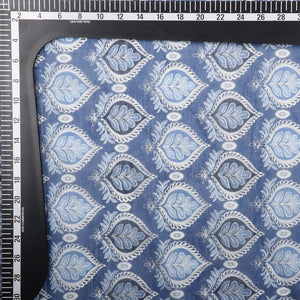 Blue And White Ethnic Pattern Digital Print Chanderi Fabric