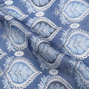Blue And White Ethnic Pattern Digital Print Chanderi Fabric
