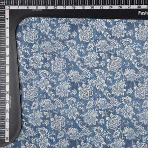 Dark Blue And White Floral Pattern Digital Print Chanderi Fabric