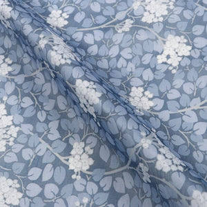 Blue And White Floral Pattern Digital Print Chanderi Fabric