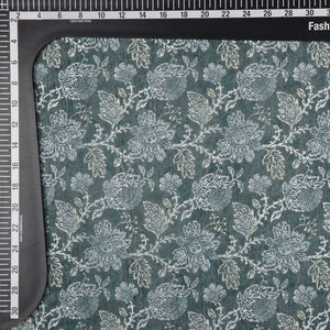 Hunter Green And White Ethnic Pattern Digital Print Chanderi Fabric