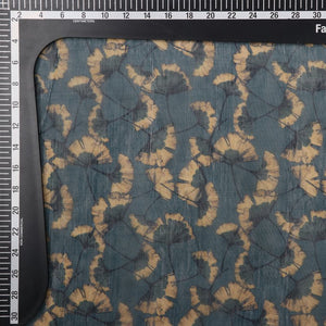 Dark Grey And Yellow Floral Pattern Digital Print Chanderi Fabric