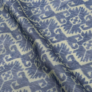 Navy Blue And Dusty Yellow Chevron Pattern Digital Print Chanderi Fabric