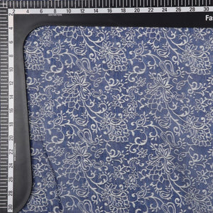 Navy Blue And White Floral Pattern Digital Print Chanderi Fabric