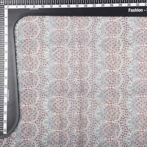 White And Red Ethnic Pattern Digital Print Chanderi Fabric