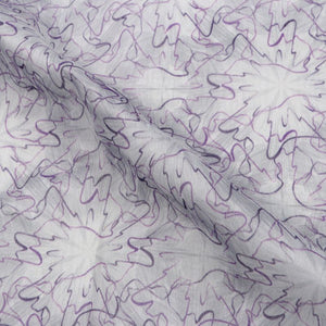 White And Purple Abstract Pattern Digital Print Chanderi Fabric