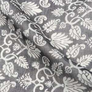 Black And White Traditional Pattern Digital Print Chanderi Fabric