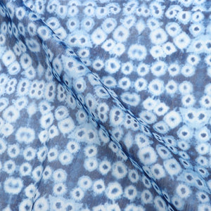 Blue And White Shibori Pattern Digital Print Chanderi Fabric