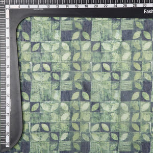 Green And Black Geometric Pattern Digital Print Chanderi Fabric