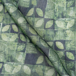 Green And Black Geometric Pattern Digital Print Chanderi Fabric