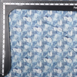 Sky Blue And White Leaf Pattern Digital Print Chanderi Fabric