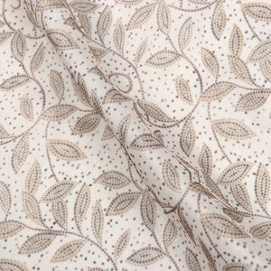 White And Beige Leaf Pattern Digital Print Chanderi Fabric