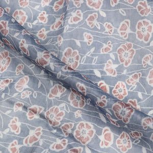 Grey And Red Floral Pattern Digital Print Chanderi Fabric