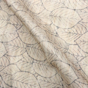 Beige And Black Leaf Pattern Digital Print Chanderi Fabric