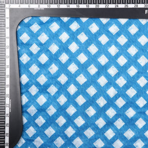 Blue And White Checks Pattern Digital Print Chanderi Fabric