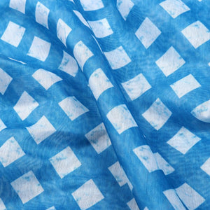 Blue And White Checks Pattern Digital Print Chanderi Fabric