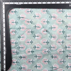 Mint Green And Peach Floral Pattern Digital Print Chanderi Fabric