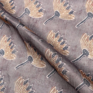 Dusty Brown And Ecru Floral Pattern Digital Print Chanderi Fabric