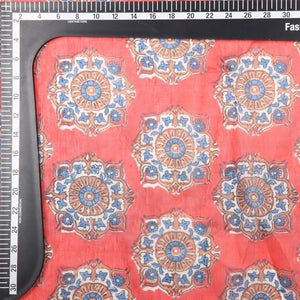 Red And Blue Traditional Pattern Digital Print Chanderi Fabric