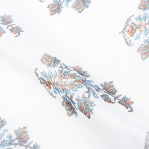 White And Sky Blue Floral Pattern Digital Print Chanderi Fabric