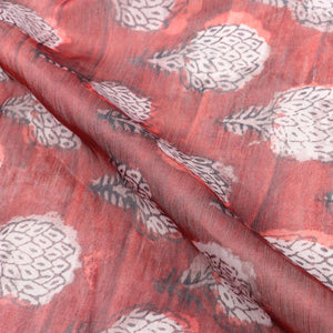 Red And White Floral Pattern Digital Print Chanderi Fabric