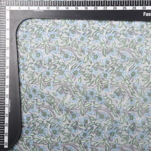 Forest Green And Sky Blue Floral Pattern Digital Print Chanderi Fabric