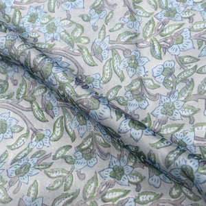 Forest Green And Sky Blue Floral Pattern Digital Print Chanderi Fabric