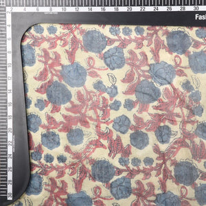 Dusty Yellow And Red Floral Pattern Digital Print Chanderi Fabric