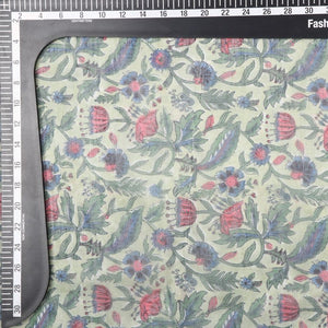 Green And Red Floral Pattern Digital Print Chanderi Fabric