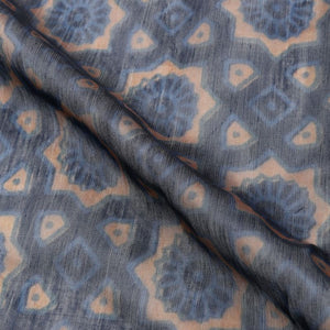 Beige And Black Ethnic Pattern Digital Print Chanderi Fabric