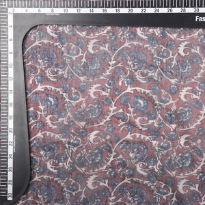 Red And Blue Floral Pattern Digital Print Chanderi Fabric