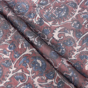 Red And Blue Floral Pattern Digital Print Chanderi Fabric