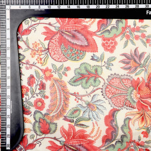 Cream And Red Floral Pattern Digital Print Muslin Fabric