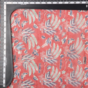 Red And Navy Blue Butterfly Pattern Digital Print Chanderi Fabric