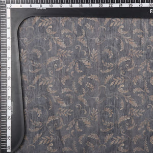 Black And Brown Leaf Pattern Digital Print Chanderi Fabric