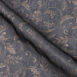 Black And Brown Leaf Pattern Digital Print Chanderi Fabric