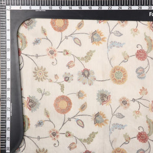 Beige And Yellow Floral Pattern Digital Print Chanderi Fabric