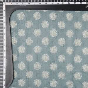 Teal Blue And White Geometric Pattern Digital Print Chanderi Fabric