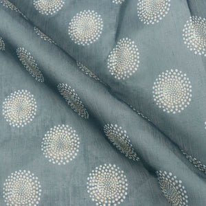 Teal Blue And White Geometric Pattern Digital Print Chanderi Fabric