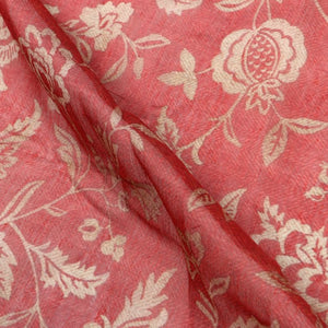 Red And Golden Yellow Floral Pattern Digital Print Chanderi Fabric