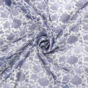 White And Dusty Lavender Floral Pattern Digital Print Chanderi Fabric