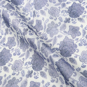 White And Dusty Lavender Floral Pattern Digital Print Chanderi Fabric