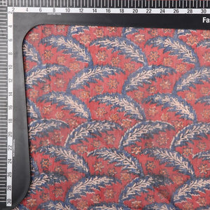 Red And Blue Leaf Pattern Digital Print Chanderi Fabric