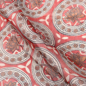 Red And White Ethnic Pattern Digital Print Chanderi Fabric